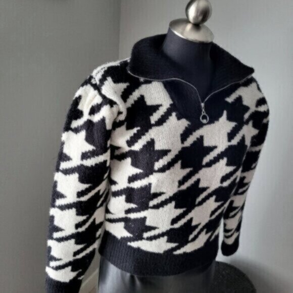 DEX Houndstooth Cropped Mock Neck Sweater Womens Sz Small - Picture 6 of 13